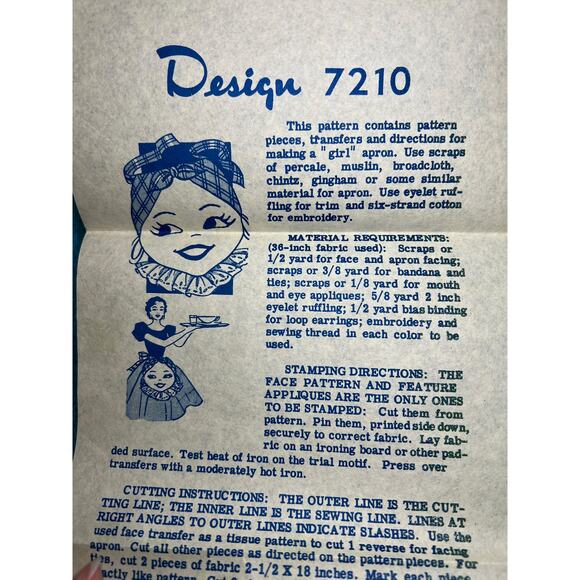 Pattern 7210 apron 1950s Lady face - Picture 2 of 3
